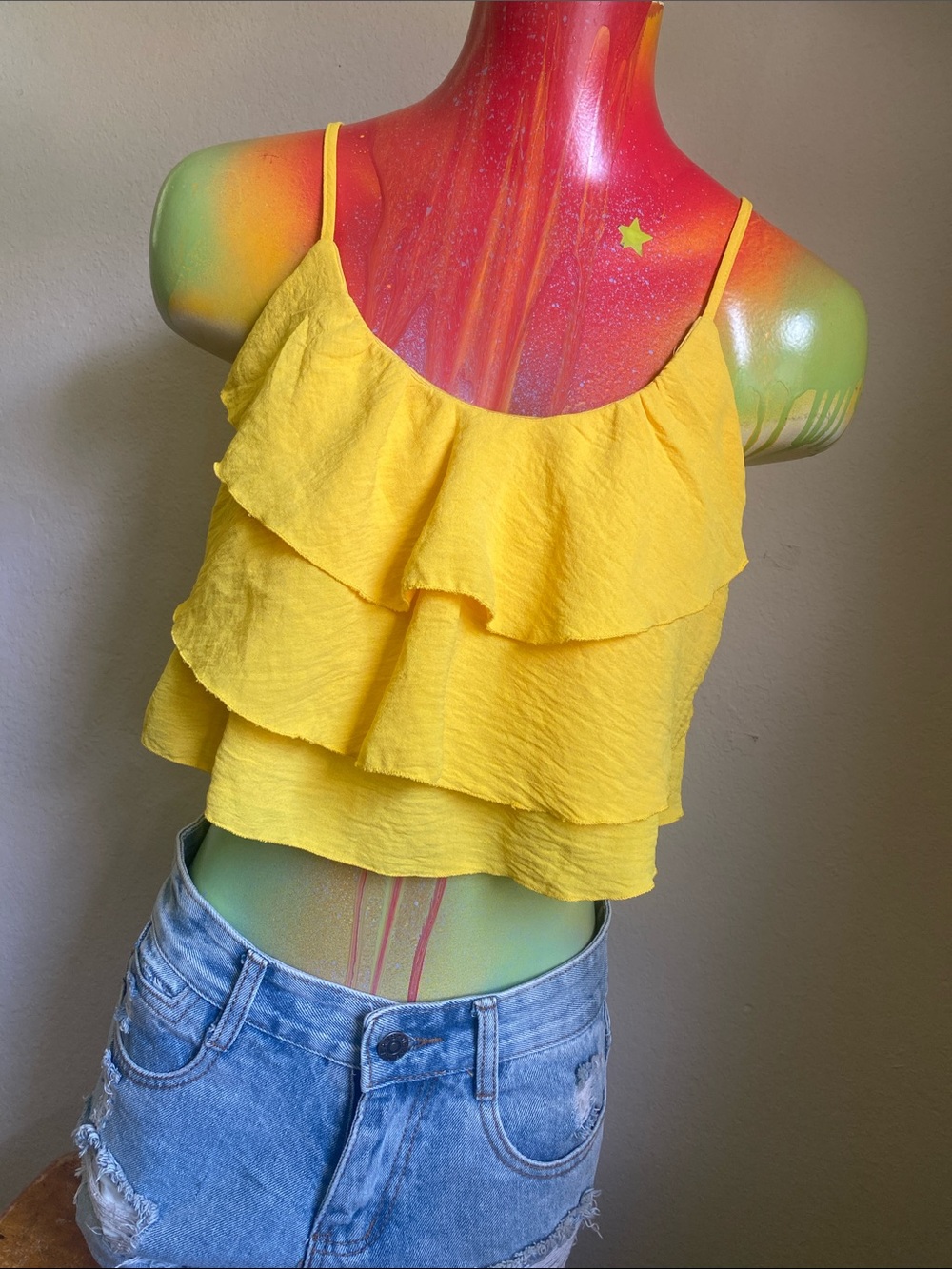 Julia Yellow Ruffle Smocked-Back Camisole
